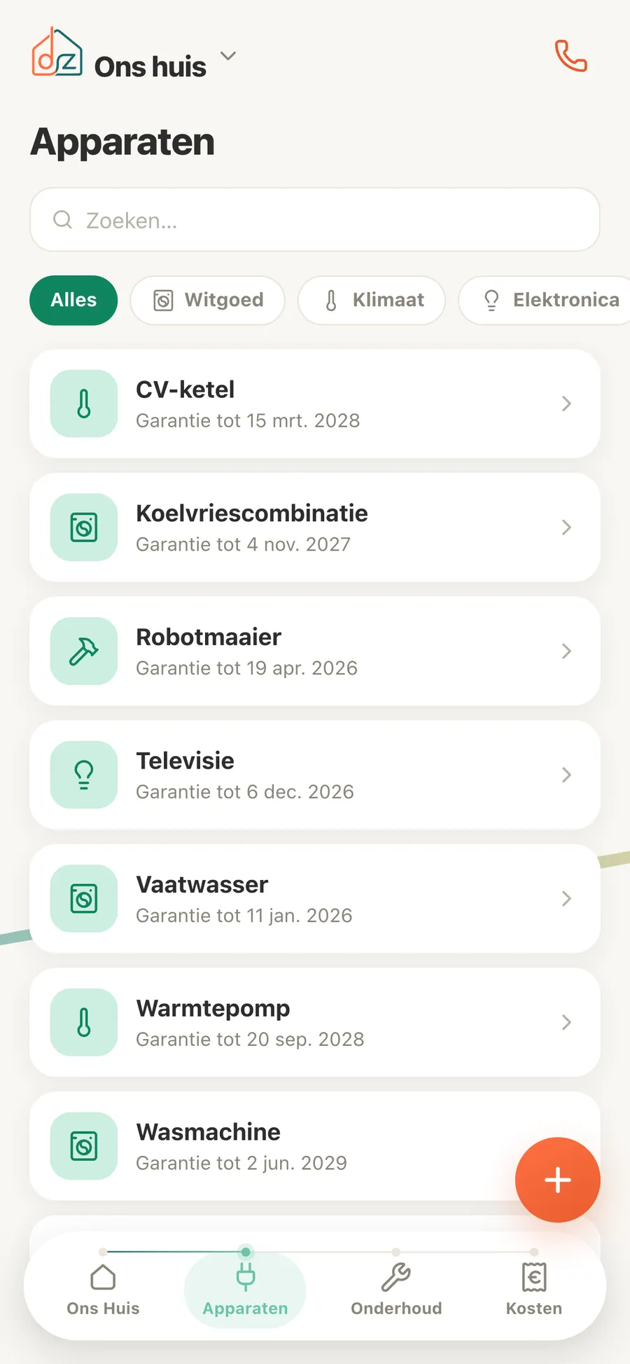 Domeaz — lijst met apparaten in huis